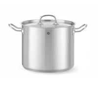 HENDI Olla de cocina, alta, con tapa con orificios de salida de vapor, fondo de inducción continuo, apta para todas las fuentes de calor y el lavavajillas, 9L, ø240x(H)200mm, acero inoxidable