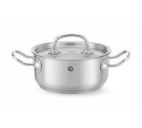 HENDI Olla de cocina, baja, con tapa con orificios de salida de vapor, fondo de inducción continuo, apta para todas las fuentes de calor y el lavavajillas, 1.4L, ø160x(H)75mm, acero inoxidable