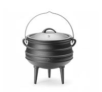 HENDI Olla de hierro fundido con 3 patas, caldero tipo potjie sudafricano, con tapa y asa, para fuego abierto y horno, 6L, ⌀245x(H)280mm