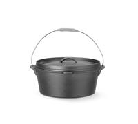 HENDI Olla de hierro fundido con tapa y asa, apta para fuego abierto, horno, cocina de gas, inducción, eléctrica y vitrocerámica, 7,2L, ⌀310x(H)130mm