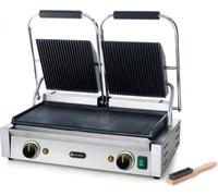HENDI: Parrilla de contacto de doble cara, con superficie acanalada en la parte superior y lisa en la inferior, 3600W