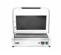 HENDI Parrilla Eléctrica de Contacto XL, Grill/Plancha Panini y Sandwichera Profesional, Placas Acanaladas de Hierro Fundido Esmaltado, 230V, 2700W, 540x424x(H)216mm, Acero Inoxidable