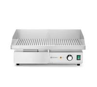 HENDI Plancha de asar eléctrica acanalada, grill parrilla con bandeja de goteo extraíble, temperatura regulable hasta 300°C, 220V, 3000W, 550x430x(H)240mm, acero inoxidable