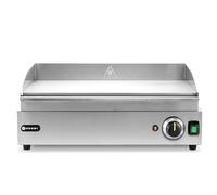 HENDI Plancha de asar eléctrica lisa, grill parrilla con bandeja de goteo extraíble, temperatura regulable hasta 300°C, 230V, 2400W, 527x404x(H)233mm, acero inoxidable
