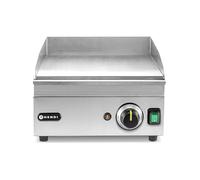 HENDI Plancha de asar eléctrica lisa, grill parrilla con bandeja de goteo extraíble, temperatura regulable hasta 300°C, 230V, 2000W, 326x445x(H)226mm, acero inoxidable
