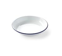 HENDI Plato de acero esmaltado blanco, con borde azul, cuenco, recipiente redondo, para horno de cocina, para preparar y servir diferentes platos, sopas, caldos, postres, ensaladas, ø220x(H)36mm