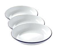 HENDI Plato de acero esmaltado blanco, con borde azul, cuenco, recipiente redondo, para horno de cocina, para preparar y servir diferentes platos, sopas, caldos, postres, ensaladas, ø240x(H) 40mm