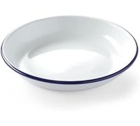 HENDI Plato de acero esmaltado blanco, con borde azul, cuenco, recipiente redondo, para horno de cocina, para preparar y servir diferentes platos, sopas, caldos, postres, ensaladas, ø240x(H) 40mm