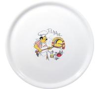 HENDI Plato de Pizza Redondo en Porcelana Esmaltada con Motivo de Cocinero y Horno, Plato Tradicional para Servir Pizza, Apto para Microondas y Lavavajillas, ⌀330mm, Blanco