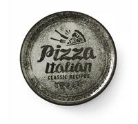HENDI Plato de Pizza Redondo en Porcelana Esmaltada con Motivo de Texto e Ilustración, Plato para Servir Pizza, Apto para Microondas y Lavavajillas, ⌀330mm, Negro