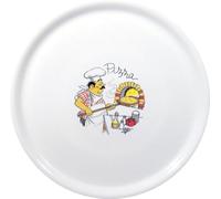 HENDI Plato de pizza redondo, plato para servir pizza, porcelana, motivo: hornear pizzas, apto para el microondas y el lavavajillas, ⌀330 mm, blanco (Paquete de 10)