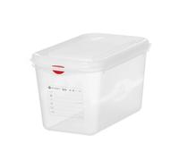 HENDI Recipiente Gastronorm GN 1/4 con tapa HACCP, hermético, resistencia térmica -40°C a 100°C, 4,3L, 265x162x(H)150mm, polipropileno translúcido