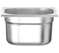 HENDI Recipiente GN 1/6,contenedor GN,bordes redondeados,resistente a Temperaturas de -40° a 300°C,apto para hornos,congeladores,calientaplatos,baño María,1.6L,176x162x(H) 100mm,acero inoxidable