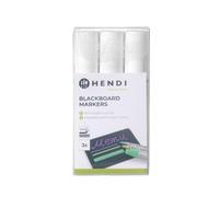 HENDI Rotuladores de tiza líquida para pizarra negra, punta plana 15 mm, juego de 3 blancos, borrables con paño húmedo, 78x26x(H) 154mm, polipropileno