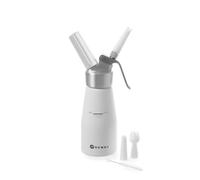 HENDI Sifón de nata, con 3 boquillas diferentes, soporte para el cargador y cepillo de limpieza, para nata montada, mousses, postres, 0,25L, ø80x(H)200mm, aluminio, blanco