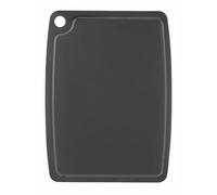 HENDI Tabla de cortar, con ranura de goteo, orificio de colgar y soportes antideslizantes de silicona, tabla de corte de cocina, 300x235x(H)6mm, compuesto de fibra de madera, negro