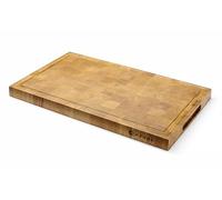 HENDI Tabla de Servir de Madera de Roble Encolada a Testa, Doble Cara, con Canalón y Asas Integradas, para Presentación o Cortes de Carne, Tapas, Tabla de Cocina, 530x325x(H)35mm