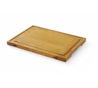 HENDI Tabla de Servir de Madera de Roble Encolada en Listones, de Una Sola Cara, con Canalón Perimetral y Asas Integradas, para Presentación o Cortes de Carne, Tapas, Tabla de Cocina, 370x270x(H)20mm