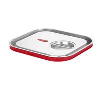 HENDI Tapa para Recipientes GN 2/3, de Acero Inoxidable, con Borde de Silicona y Válvula de Vacío, Cierre Hermético, Resistente de -40° a 121°C, 354x325mm