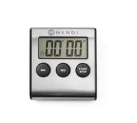 HENDI Temporizador Digital de Cocina, función Cuenta atrás y cronómetro, Soporte y imán Integrados, batería AAA incluida, 99 min 59 s, 65x70x(H) 17mm, Acero Inoxidable y ABS