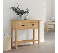 HengCaDa BODO Mesa consola marrón miel 91 x 34,7 x 74 cm de material de madera moderna mesa auxiliar con 2 cajones para salón, pasillo, dormitorio, oficina y decoración