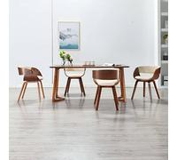 HengCaDa Juego de 4 sillas de comedor de madera curvada de piel sintética con reposabrazos y respaldo para comedor, cocina, salón, escandinava, industrial