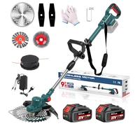 Hengriacly Desbrozadora Bateria 21V, Cortabordes Bateria Brushless con 2 Baterías 4.0Ah, Desbrozadora Electrica con Cepillo, Tubo Telescópico, Cabezal Pivotante 90°, Diámetro de Corte de 23 cm