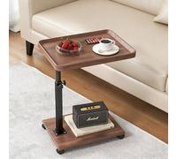 Hengrongshen Mesa auxiliar en forma de C con ruedas, altura regulable de 45 a 80 cm, rotación de 360°, práctica mesa de sofá y mesita de noche para salón y dormitorio (nogal, cuadrada)