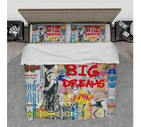 HengYun ART Funda nórdica Banksy Graffiti Dream Big Dream Juego de Fundas nórdicas con Cremallera Oculta Experiencia Hotel-Like Comfort Bedding Set para niños 135x200cm