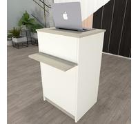 Henor Mostrador de Recepción EGA. 82 x 50/65 x 102 cm. Mueble de Atención al Cliente para Oficina, Tienda, Clínica o Salón Fabricado en España Blanco con Roble Stel.