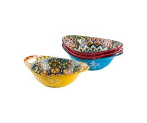 Henten Home Cuencos de cereales al estilo bohemio, cuencos para ensalada | Sopa | Pasta - 4pcs colorido juego de tazón de servir, tazón de cerámica muesli ensaladera 560ml