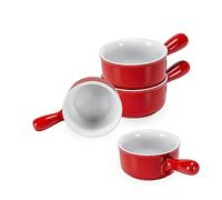 Henten Home Tazones de Sopa - 400 ml, Tazón de Sopa con Asa para Muesli/Pasta, Microondas y Horno - 4 Piezas, Rojo