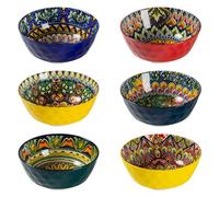 Henten Home Zuppiera, juego de 6 tazones de cerámica de colores - 360ml, tazón para postre para muesli | ensalada | sopa | copos de maíz | desayuno, servicio de cena estilo bohemio - Multicolor