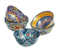 HENXFEN LEAD Cuencos para muesli de porcelana, cuencos grandes para sopa, muesli, ensalada y pasta, etc. Coloridos, paquete de 6 - Estilo bohemio