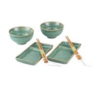 HENXFEN LEAD Sushi Vajilla Japonesa para Sopa Miso Maki Sushi Arroz con 2X Platos de Sushi, Tazones, Par de Palillos, Verde Brillante