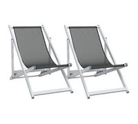 Heofavd Juego de 2 sillas plegables de aluminio textileno, color gris, 57 x 97,5 x 80 cm, 3 posiciones, con marco robusto y diseño moderno para jardín, balcón, terraza y playa