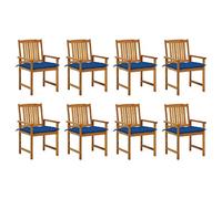 Heofavd Juego de 8 sillas de jardín de madera de acacia con cojín azul, 61 x 57 x 92 cm, madera maciza plegable, resistente, para balcón, jardín y terraza