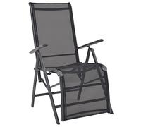 Heofavd Tumbona de aluminio y textileno, silla de jardín plegable con reposapiés, respaldo alto ajustable para jardín, balcón y terraza, color negro, 58,5 x 69 x 90-110 cm