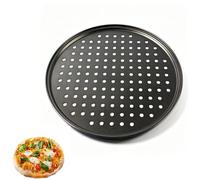 HERCHR Bandeja para pizza con agujeros, bandeja antiadherente perforada de acero al carbono Bandeja para hornear pizza Bandeja para pizza redonda Suministros para hornear(32CM)