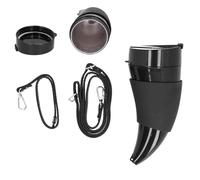 HERCHR Taza de café con forma de cuerno de cabra de 237 ml, taza de viaje aislante de acero inoxidable con tapa y correa, taza de camping negra para viajes y acampadas