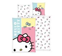 Herding, Juego de Cama de Hello Kitty, Funda de Almohada de 80 x 80 cm Aprox., Funda nórdica de 135 x 200 cm, con Cremallera y diseño Reversible, 100% algodón/Renforcé