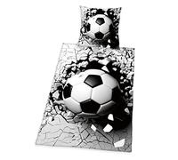 Herding Juego de Ropa de Cama Efecto 3D, fútbol, Funda de Almohada de 80 x 80 cm, Funda de edredón de 135 x 200 cm, con Cremallera Suave, 100% algodón/Renforcé, Gris/Blanco