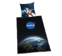 Herding NASA - Juego de Funda de Almohada (80 x 80 cm, Funda nórdica de 135 x 200 cm, Cremallera Suave, 100% algodón/Reforzado), Color Negro