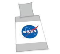 Herding NASA - Juego de Ropa de Cama, Funda de Almohada de 70 x 90 cm, Funda nórdica de 140 x 200 cm, con Cremallera Suave, 100% algodón/Reforzado, Gris/Blanco