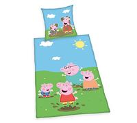 Herding Peppa Pig - Juego de Funda nórdica de 135 x 200 cm y Funda de Almohada de 80 x 80 cm, con Cremallera Suave, 100% algodón/renforcé, Multicolor
