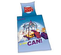 Herding Tom & Jerry - Juego de Funda nórdica de 135 x 200 cm, Funda de Almohada de 80 x 80 cm, con Botones y 100% algodón/linón