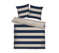 Herding TOM Tailor Bettwäsche Bold Stripes Dark Navy & Sunny Sand, 2 x 80 x 80 cm + 200 x 220 cm, 100% Baumwolle/Renforce, mit Wendemotiv und farbigem Markenreißverschluss