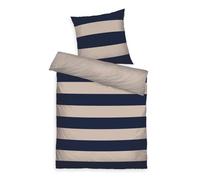 Herding TOM Tailor Bettwäsche Bold Stripes Dark Navy & Sunny Sand, 80 x 80 cm + 155 x 220 cm, 100% Baumwolle/Renforce, mit Wendemotiv und farbigem Markenreißverschluss