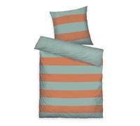 Herding TOM Tailor Bettwäsche Bold Stripes Warm Coral & Fresh Sage, 80 x 80 cm + 135 x 200 cm, 100% Baumwolle/Renforce, mit Wendemotiv und farbigem Markenreißverschluss