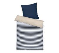 Herding TOM Tailor Bettwäsche Stripes with a Kick Dark Navy & Sunny Sand, 80x80 cm + 155x220 cm, 100% Baumwolle/Perkal, mit Wendemotiv, Farbiger Paspel Am Kissen und Markenreißverschluss